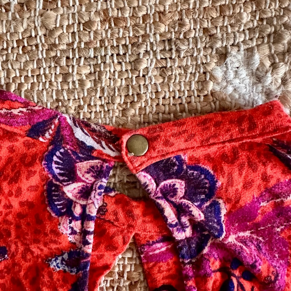 Free People Short Sleeve Blouse with Bright Colors and Bold Print. - Picture 3 of 4
